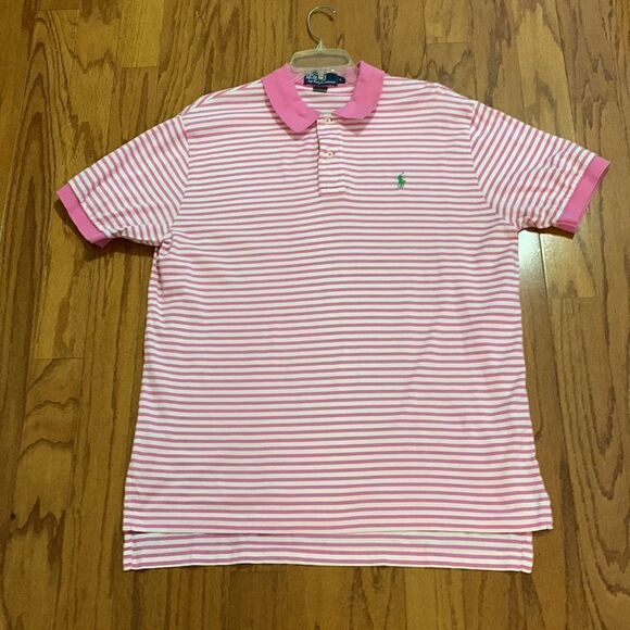Polo by Ralph Lauren size large pink stripe & pink trim - Picture 10 of 11